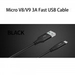 Wholesale Micro V8V9 3A Fast Charge Metal Nylon Woven Aluminum USB Cable 3ft (Black)